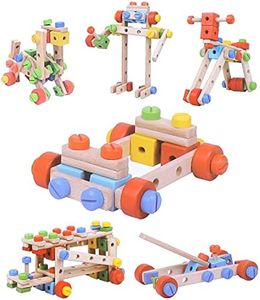 Boxiki Kids Building Blocks Wooden Toys - Educational Construction Kit & Building Toys for Kids Ages 4-8 with 79 Pieces,Wooden Development and Learning Tools Toys