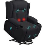 Best Choice Products Modern Linen Electric Power Lift Chair, Recliner Massage Chair, Adjustable Furniture for Back, Legs w/ 3 Positions, USB Port, Heat, Cupholders, Easy-to-Reach Side Button - Black