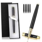 Cobee Luxury Metal Fountain Pen Set, Black Lacquer Trim Fountain Pen Fine Nib Smooth Writing Pen with Ink Converter 5 Ink Cartridges Gift Box Calligraphy Pens for writing Journaling Signature