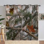 ANHOPE Camouflage Curtains Eyelet 80% Blackout Room Darkening Curtains with Camo Forest Tree Branch Leaf Print Pattern Light Blocking Window Drapes for Bedroom Living Room 66 x 72 Inch Drop 2 Panels