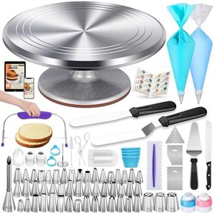 Kootek 253 Pcs Cake Decorating Kit, 12" Aluminum Alloy Cake Turntable, 48 Numbered Icing Tips, 3 Russian Piping Nozzles, Offset and Straight Spatulas, Cake Leveler, Pastry Bags Baking Supplies