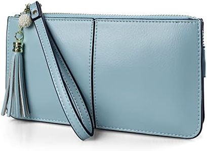 befen Genuine Leather Wristlet Clutch for Women Ultra-Slim Ladies Credit Card Holder Wallet Purses with RFID Protection (Blue-baby Blue)