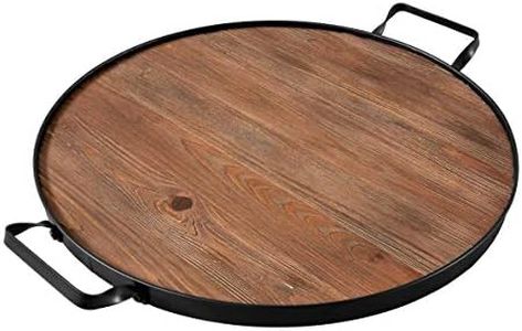 Thirteen Chefs Wine Barrel Inspired Serving Tray and Charcuterie Board with Handles, 20" Round Wood Platter, Farmhouse Style