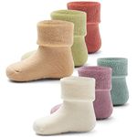 Toddler Girls Non Slip Winter Warm Socks with Grips for Baby Girls Non Skid Terry Socks 6 Pair 2-4 Years