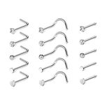 15 Pieces Nose Rings Nose Screws Studs Spiral Stainless Steel Nose Studs, L Shape Stainless Steel, Curved Stainless Steel, Straight Stainless Steel