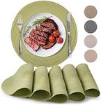 Zulay Kitchen 15 Inch Round Placemats for Dining Table Set of 6 - Braided Round Place Mats & Anti-Skid Placemat - Heat Resistant Round Woven Placemats & Table Mats for Dining (Green)