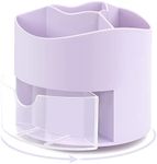 Uquelic Rotating Pen Pencil Holder, 4 Compartments Pen Pot - Desktop Stationery Storage Makeup Brushes Holder for Home and Office, Pen Organiser Desk Tidy (Purple)