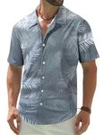 APTRO Men Hawaiian Shirts Short Sleeve Wrinkle Free Casual Tropical Shirts C06 Leaf Grey L