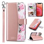 ULAK Compatible with iPhone 13 Pro Max Wallet Case for Women with Credit Card Holders, Flower Pattern Flip PU Leather Kickstand Shockproof Protective Phone Cover for iPhone 13Pro Max 6.7'', Rose Gold