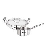 Bergner Tripro TriPly Stainless Steel 3 Pcs Cookware Set - Set of 24 cm (3 L) Indian Wok/Kadai with Lid, 16 cm (1.7 L) Teapan, Induction Bottom and Gas Stove Ready (5-Year Warranty by Bergner)