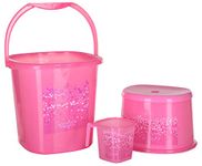 Nayasa Plastic Bathroom Stool, Bucket and Mug Set (Pink, 3-Pieces)-aarohi13 - by AAROHI13