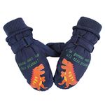 XIAOHAWANG Kids Ski Gloves Baby Boys Winter Dinosaur Glove Toddler Girls Waterproof Mittens 2-8 Years (Navy, M)