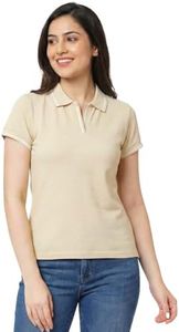 Wear Your Opinion Womens Premium Pique Polo Collar Neck T-Shirt (Small, Beige)