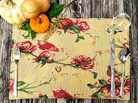 Tache Floral Roses Golden Placemat - Spring Fall Vintage Orange Yellow Red Flowers Birds Tapestry Woven Kitchen Dining Dinner Mat Table Linens Place Mat - Set of 4