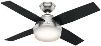 HUNTER FAN Dante, 112 cm, Indoor Ceiling Fan with Light and Handheld Remote, Brushed Nickel Finish, 4 Reversible Blades in Black Oak and Chocolate Oak Grain, Ideal for Summer or Winter, Model 50628