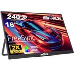 InnoView 16" 2K 240Hz Portable Monitor, 100% sRGB Portable Gaming Monitor Laptop Monitors Built-in 180° Adjustable Stand Type-C HDMI IPS Eye Care External Second Screen for PS4 PS5 Switch Xbox PC