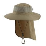 Decentron Outdoor UPF50+ Mesh Sun Hat Wide Brim Fishing Hat with Neck Flap (Light Vert Khaki)