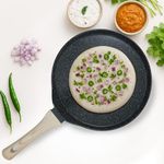 SOLARA Belmont Ceramic Dosa Tawa Non Stick Pan 28cm, Dosa Tawa Induction Base & Gas Compatible with Soft-Touch Handles, Flat Dosa Tava - Carbon