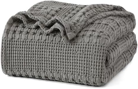 PHF Waffle Weave Blanket 100% Cotton Home Decoration All Seasons Queen Size Dark Grey