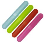 Dental Aesthetics 4 x Toothbrush Case Travel Cover ~ Plastic Holder, Store Clean Brushes on Holidays (Pink, Blue, Green & Orange)