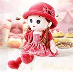 Qchomee Soft Rag Doll Plush First Doll Toys For Girls Cute Cartoon Rag Doll Cuddly Little Doll Fairy Tale Princess Ragdoll Toy Room Decoration Doll Birthday Christmas Best Gift 35CM (Red)