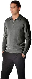 Cashmere Boutique: Men's 100% Pure Cashmere Polo Sweater (Color: Charcoal Gray, Size: Extra Large)