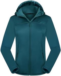 ATLASLAVA Women's Lightweight Softshell Jacket, Fleece Lined Hooded Windproof Coat Warm Jacket for Outdoor Running Travel Hiking DARK BLUE-S