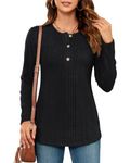 MISFAY Women's Long Sleeve Henley Shirts Button Down Knit Pullover Sweaters Scoop Neck Tunic Tops,Black,XL