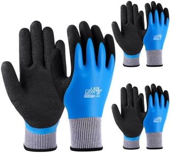 flintronic Waterproof Work Gloves, 3 Pairs Ultra-Grip Work Gloves Non-Slip Latex Coated Versatile for Gardening, Car Washing, Fishing, Cleaning, Outdoor Tasks, Blue, M