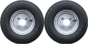 A pair of 4.80/4.00 x 8 inch trailer wheels and tyres with 6 ply tyre and 4 inch PCD (NOT SUITABLE FOR ERDE TRAILERS) Pt no. LMX1597 PLEASE DO NOT BUY UNTIL YOU HAVE CHECKED YOUR PCD