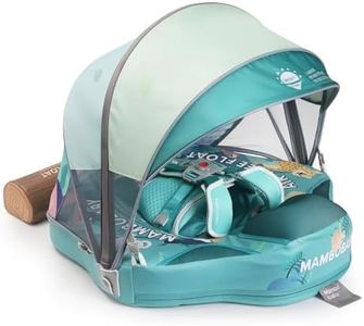 Mambobaby Baby Pool Float with Foldable Canopy, Kalolary Non-Inflatable Baby Swim Float Infant Swim Trainer Ring Toddler Pool Float with Adjustable Strap for 3-24 Months Age Boys Girls (Green Forest)