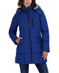 Nautica Women's Heavyweight Puffer Jacket with Faux Fur Lined Hood, Cobalt, Small