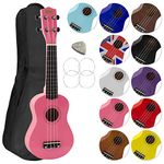 Mad About SU8 Soprano Ukulele with FREE Gig Bag, Pick, and Spare Strings – Great for Schools and Beginners, Now With Carbon Black Strings for Improved Tuning - Pink