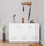 VIKI Wood Shoe Rack With Ventilated Doors, Shoe Storage,Shoe Cabinet For Hallway, Organizer Unit For Entryway, Width 120Cms, Frosty White Colour | 1 Year Warranty