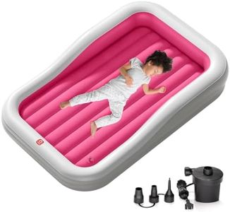 QPAU Larger Inflatable Toddler Travel Bed, Portable Kids Air Mattress with Built-in Bumpers, Fast Electric Pump, Separate Mattress Design, for Home, Grandma's, Camping, and Vacation, Red