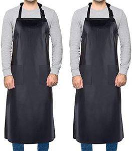 Homsolver 2 Pack Waterproof Rubber Vinyl Apron for Unisex Adult, Lightweight Chemical Resistant Industrial Work Apron, Black Aprons With Pockets