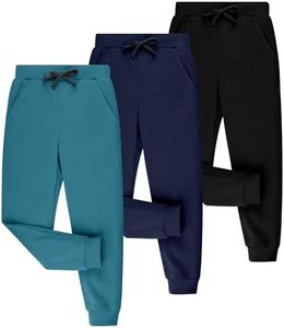 BIG ELEPHANT 3 Pack Boys Sweatpants, Youth Cotton Athletic Joggers Pants with Pockets and Drawstring