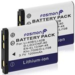 Fosmon® (2 Packs) 1200mAh 3.7V High Capacity Li-40B/ Li-42B Replacement Lithium Li-ion Battery Pack Compatible with Fuji NP-45, Nikon EN-EL10, Olympus Li-40B/Li-42B, Pentax D-Li63, Kodak KLIC-7006