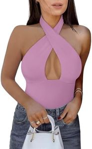 REORIA Women's Sexy Criss Cross Halter Neck Sleeveless Party Club Night Going Out Thong Bodysuits Tops Violet X-Large