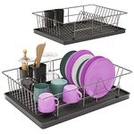 Compact Dish Drainer Rack - Over the Sink Drainer Rack with Cutlery Holder and Draining Board Rack, Kitchen Drainer, Non-Scratch Coating Washing Up Rack, Space Saving Stainless Dish Rack Drainer