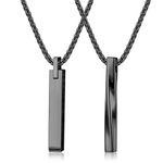 Milacolato 2pcs Stainless Steel Stick Bar Pendant Necklace for Mens Women Cool Unisex Twisted Cube Bar Pendant Vertical Cuboid Stick Pendant Chain Necklace Set Black