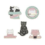 5 Pcs Cat Brooch Pin Bulk Black White Kitty Badge Lapel Pins Cute Cat BBF Brooch Pin for Women Girls Friends Halloween Jewelry Gifts, Alloy Steel, no gemstone