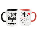 Wedding Gifts Mr.Right & Mrs. Always Right for Couples Coffee Mugs Set, Husband and Wife Anniversary Present, Bridal Shower Gifts, Engagement Gifts for His and Hers, 11 Oz Black + Pink