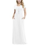 Anelune Women's Short Sleeve Loose Plain Maxi Dresses Casual Long Dresses with Pockets(White-3XL)