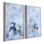 Art Street White & Blue Running Deer Framed Canvas Painting Set of 2 Wall Art Print -13x17 inch