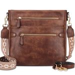 VASCHY Crossbody Bag for Women, Fashion Vegan Leather Medium Multi-pocket Cross Body Ladies Handbag Purse with Guitar Strap,Brown