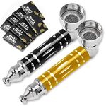 2 Pack Portable Mini Pipes with 40 Stainless Steel Screen Filters, Portable Detachable Small Tools (Black & Yellow)