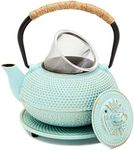 Juvale Cast Iron Teapot with Infuser - Japanese Tea Kettle, Loose Leaf Tetsubin with Handle and Trivet (Green, 3 Pcs, 18 oz,500 ml)