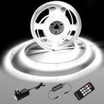 luktix COB LED Strip 2M,6000K Cool White LED Strips, 24V Dimmable LED Strip Lights, CRI92+,8mm Width, with Remote Control and UKCA Power Supply,for Home Decoration, Kitchen, Mirror