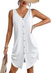 Bsubseach Beach Coverups for Women Sleeveless Tank Dress Ruched Button Down Swimsuit Cover Ups White M